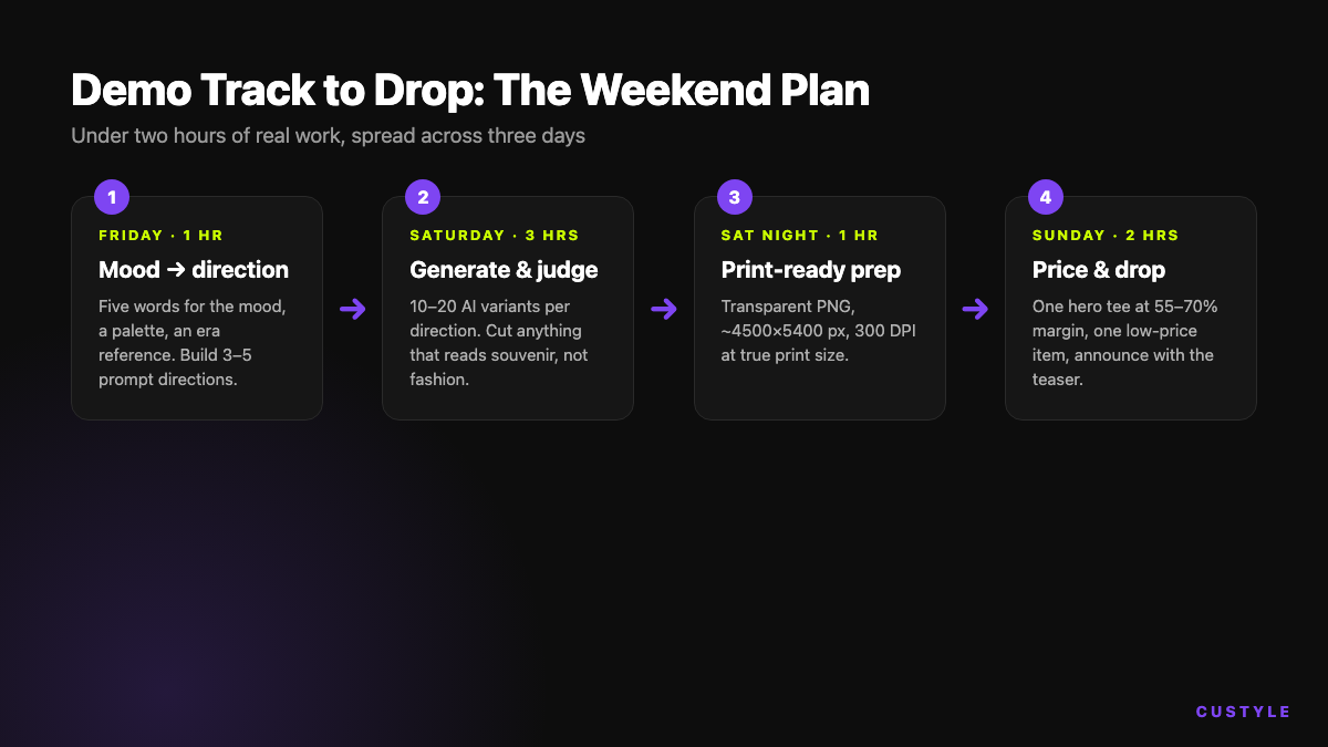 Four-step weekend plan from demo track to merch drop